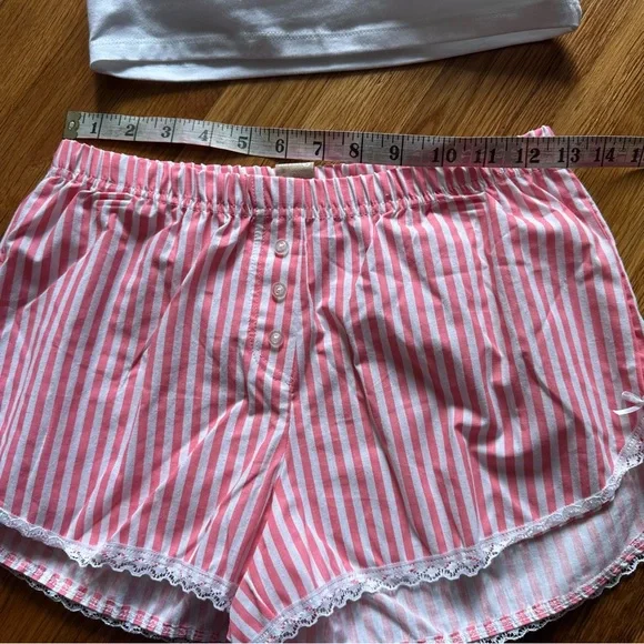 Messy Bun Women's Size Small White Cat Top & Pink Striped Shorts Pajama Set NWT - Picture 9 of 12